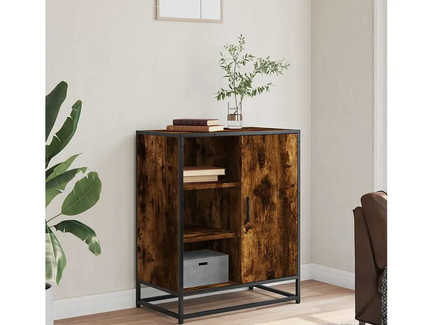 Aparador de madera de ingeniería roble ahumado 62x35x76 cm
