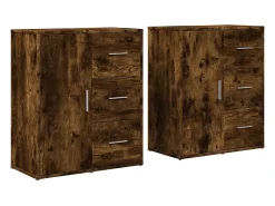 Aparador de madera de ingeniería 2 uds roble ahumado 60x31x70cm