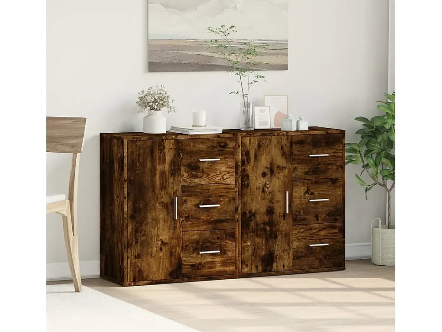 Aparador de madera de ingeniería 2 uds roble ahumado 60x31x70cm