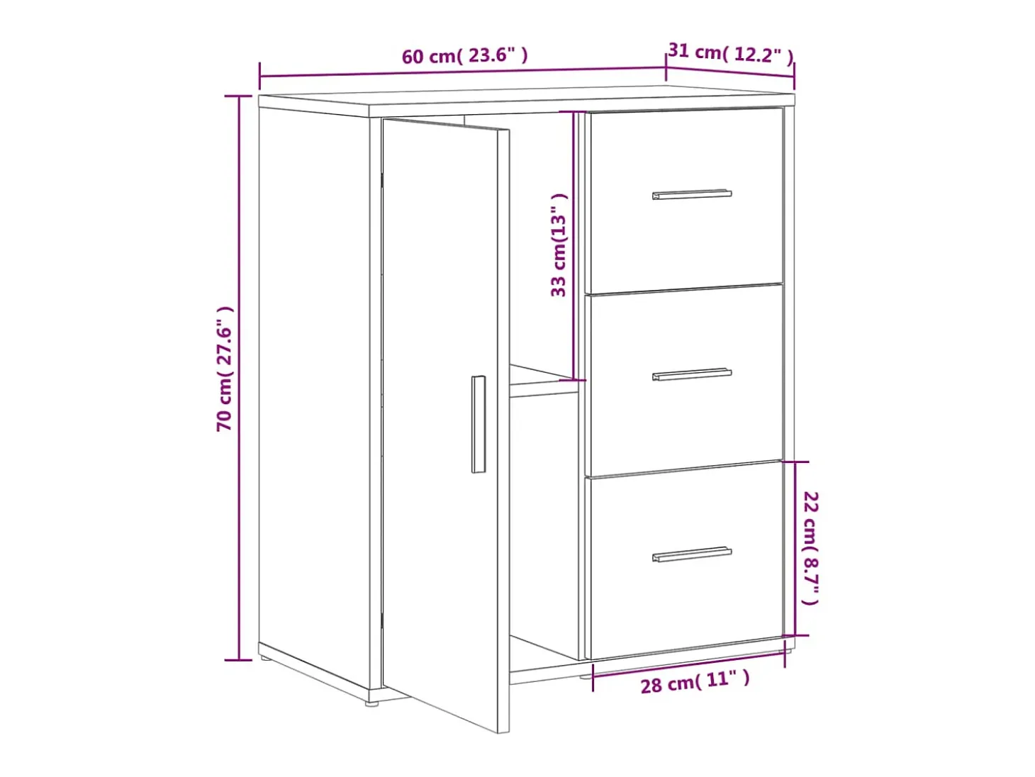 Aparador de madera de ingeniería 2 uds blanco 60x31x70 cm