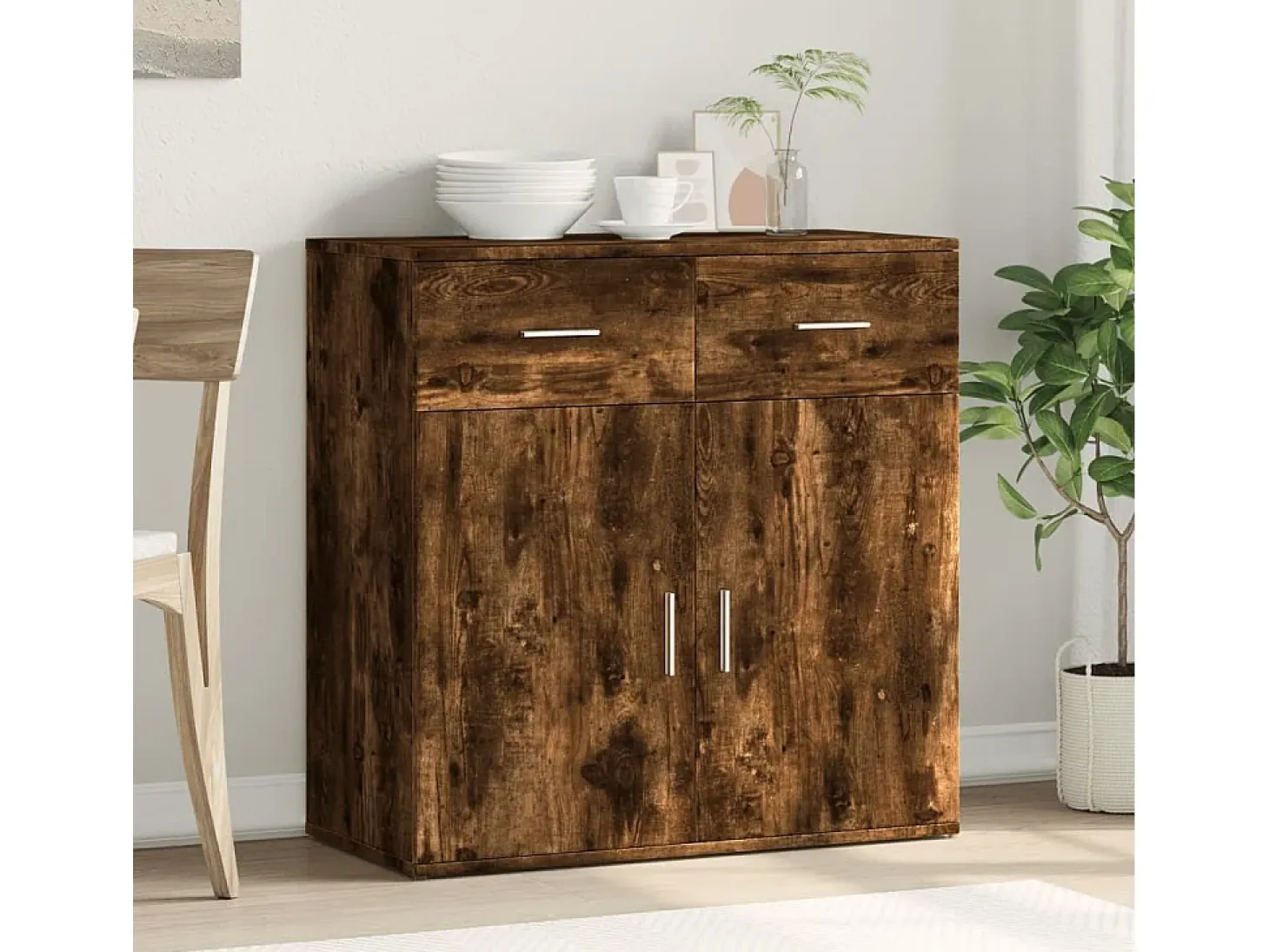 Aparador de madera de ingeniería roble ahumado 79x38x80 cm ES452955