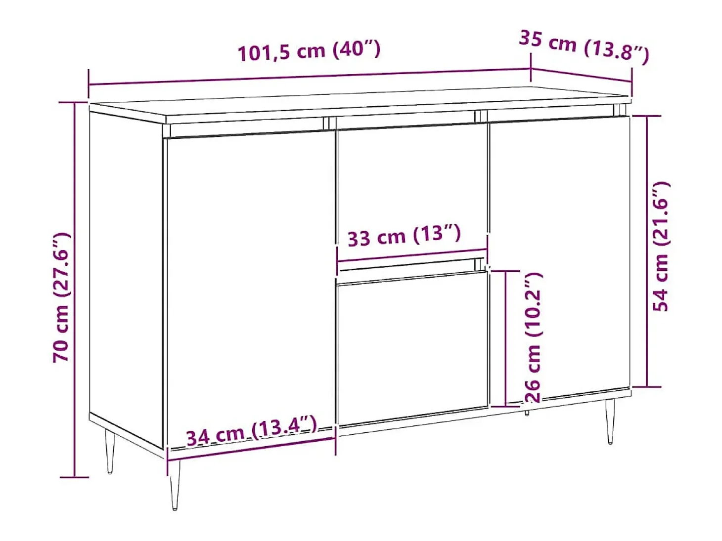 Aparador de madera de ingeniería blanco 101,5x35x70 cm