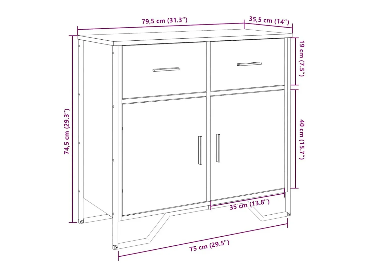 Aparador de madera de ingeniería marrón roble 79,5x35,5x74,5 cm