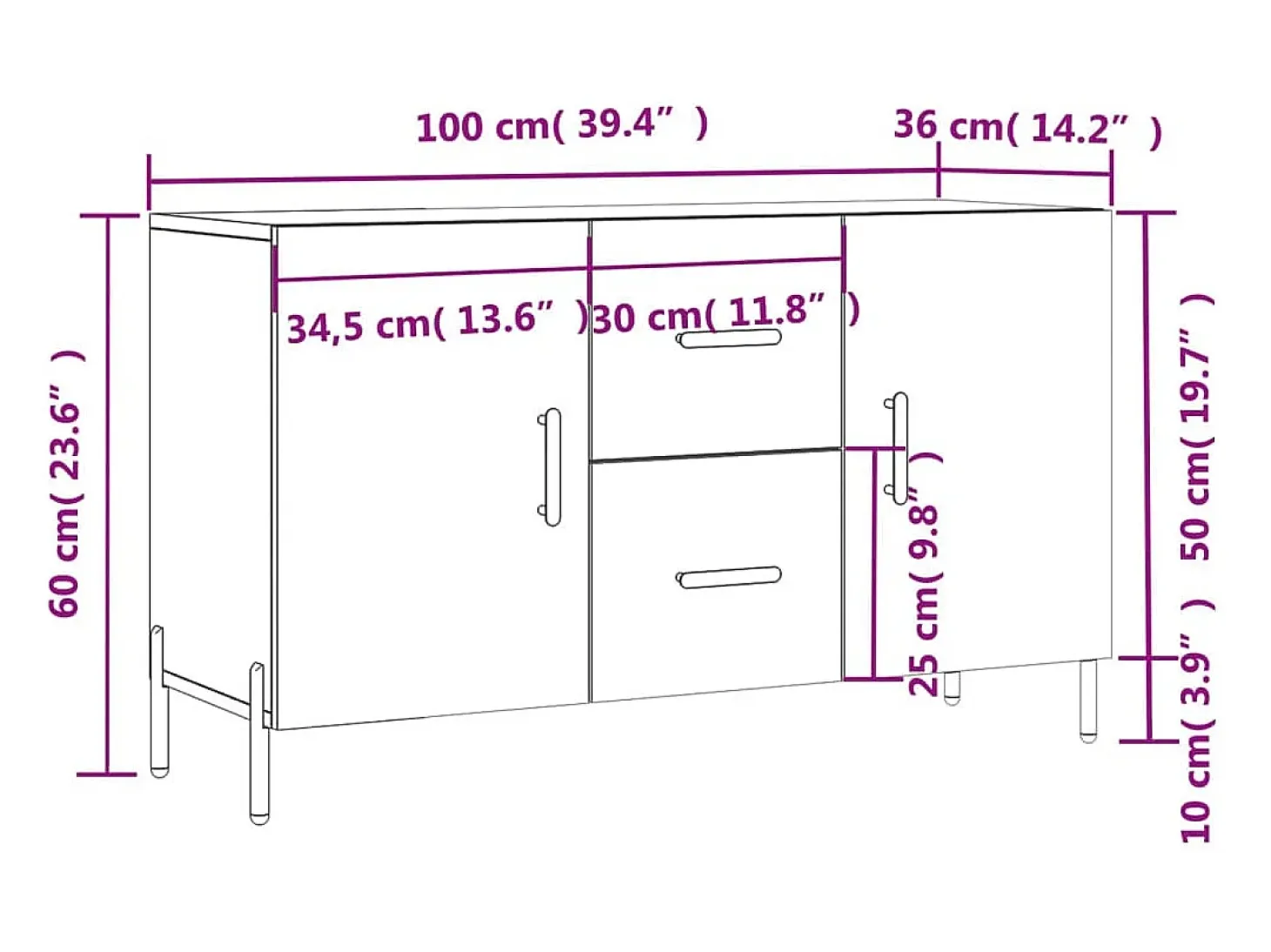 Aparador de madera de ingeniería blanco 100x36x60 cm