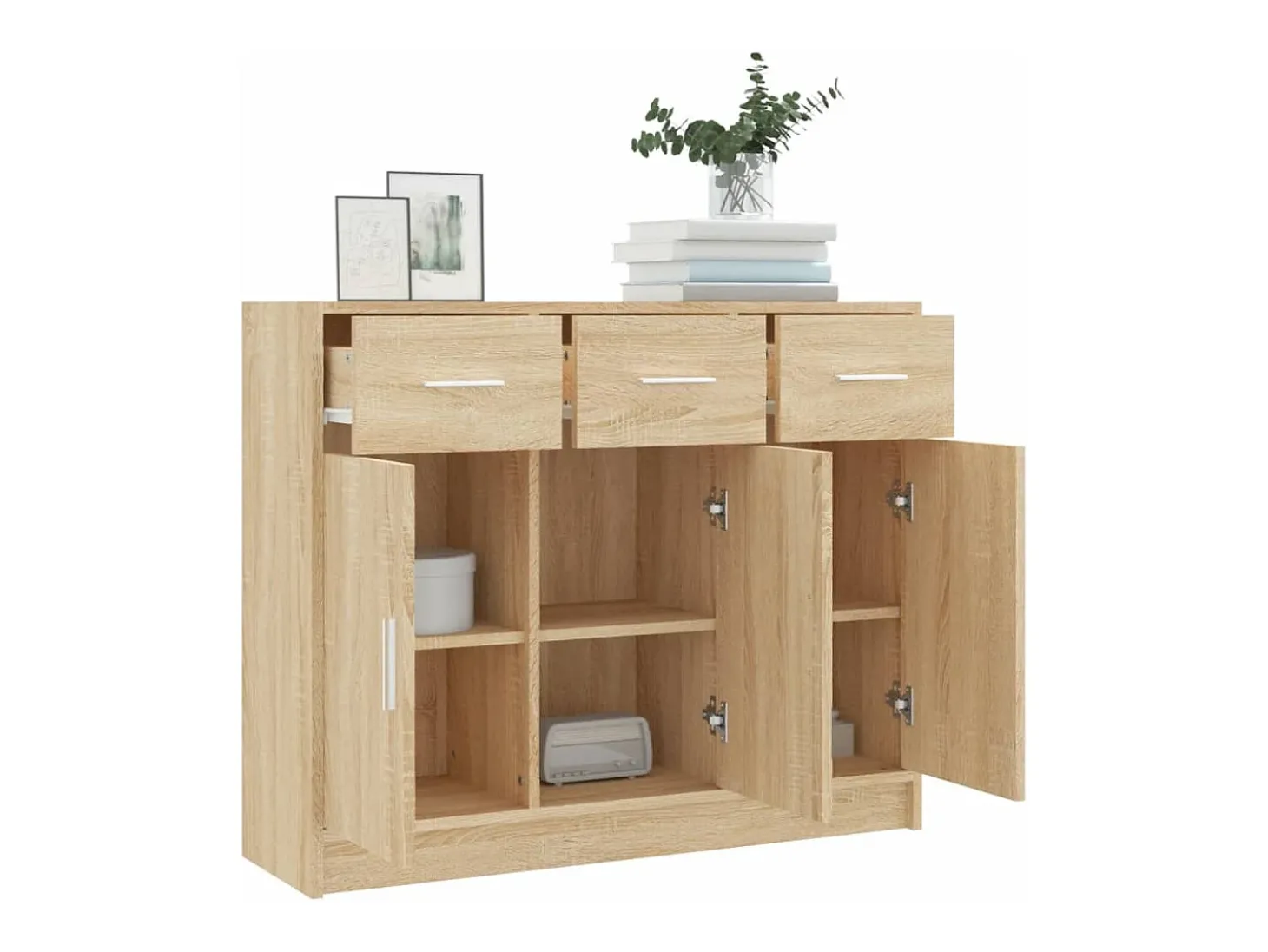 Aparador de madera de ingeniería color roble Sonoma 91x28x75 cm