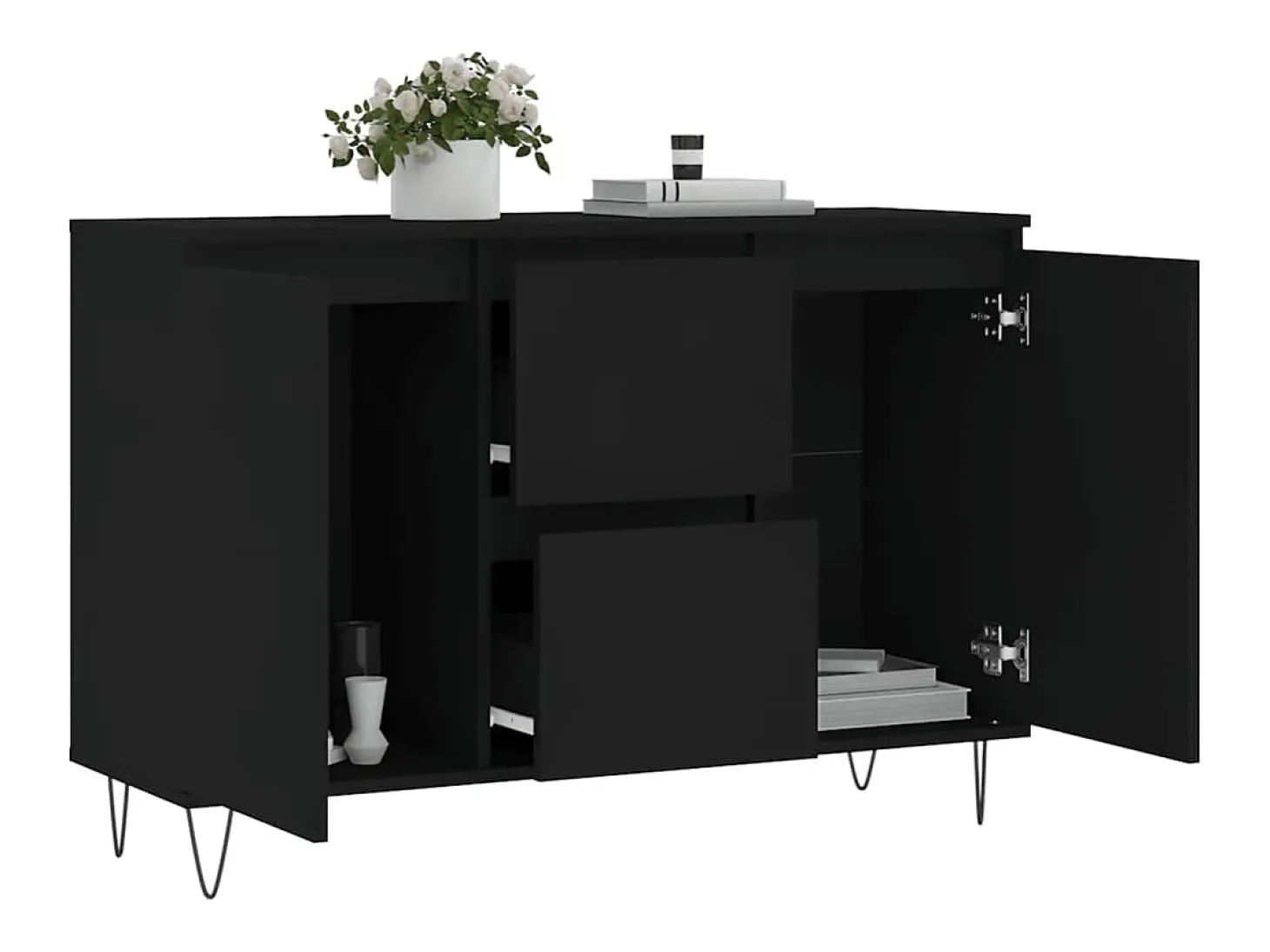 Aparador de madera de ingeniería negro 104x35x70 cm ES947268