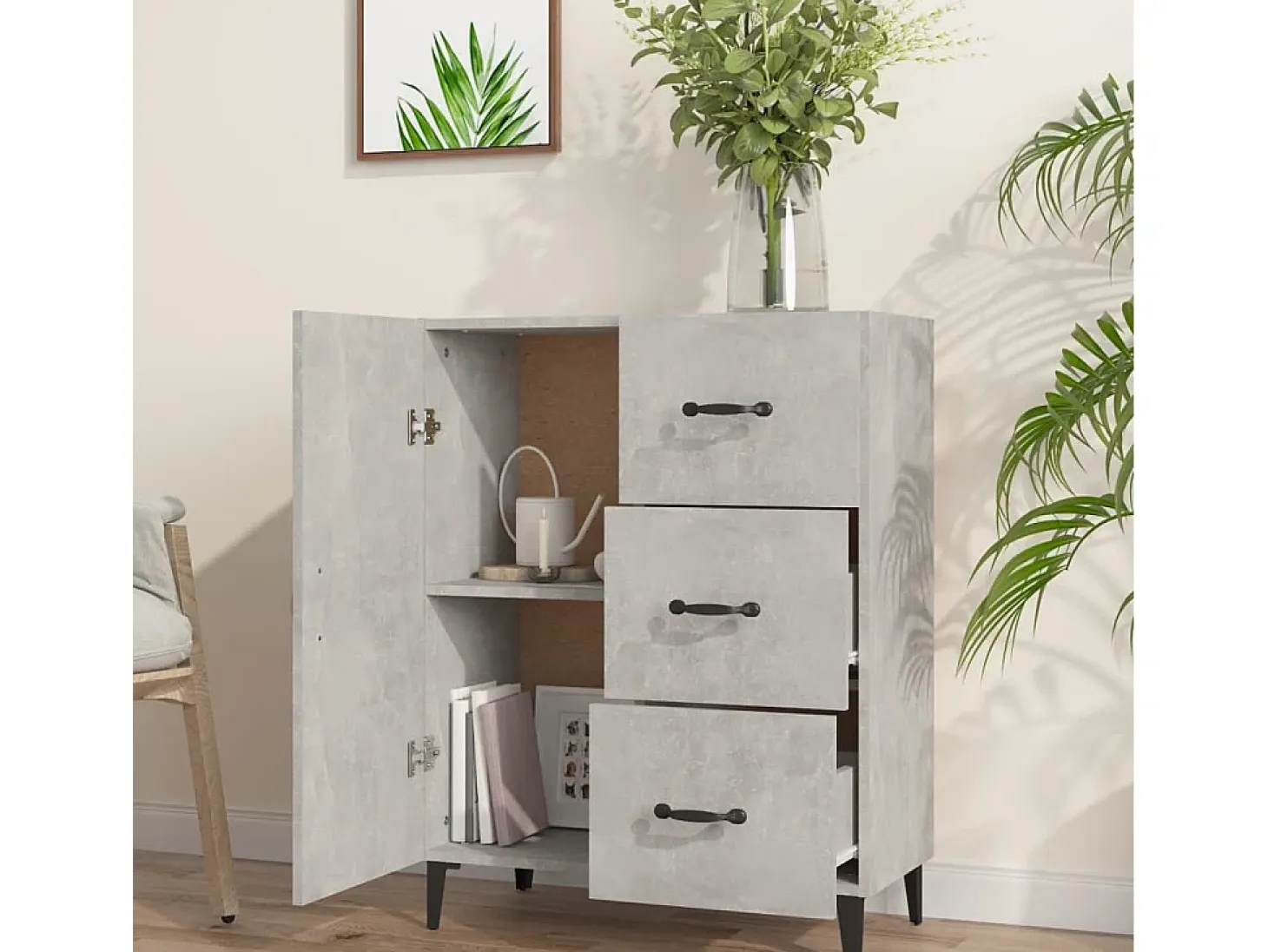 Aparador de madera de ingeniería gris hormigón 69,5x34x90 cm ES31857