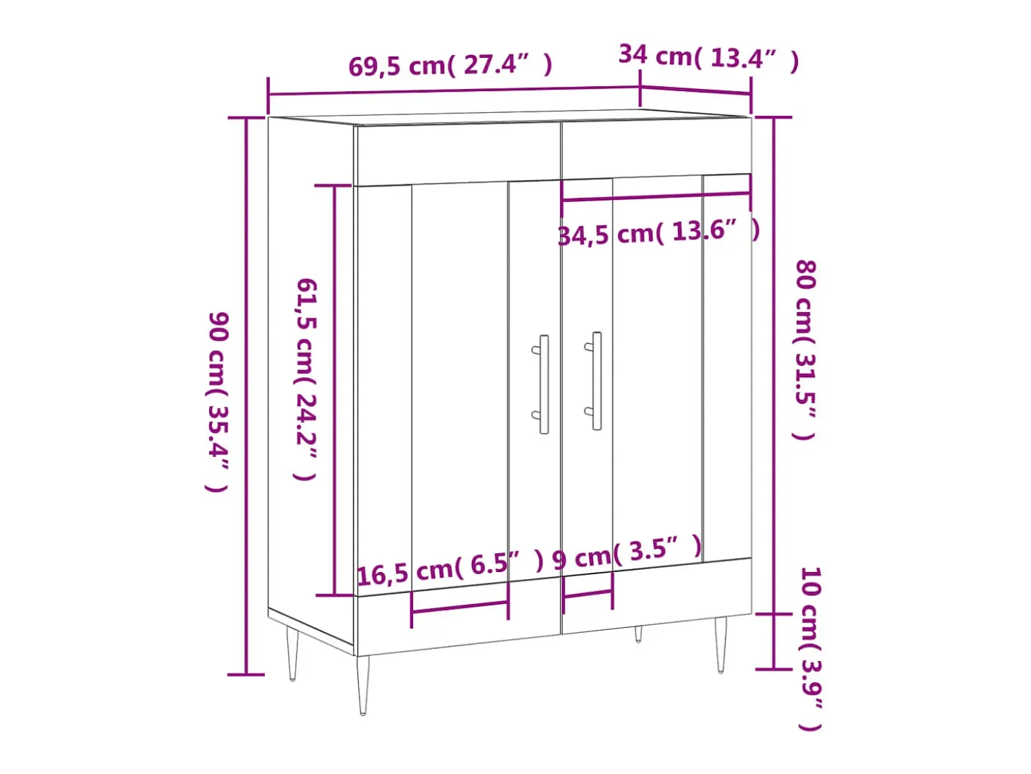 Aparador de madera de ingeniería gris hormigón 69,5x34x90 cm