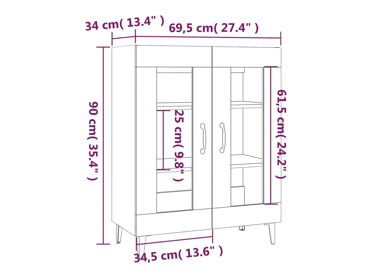 Aparador de madera de ingeniería roble Sonoma 69,5x34x90 cm