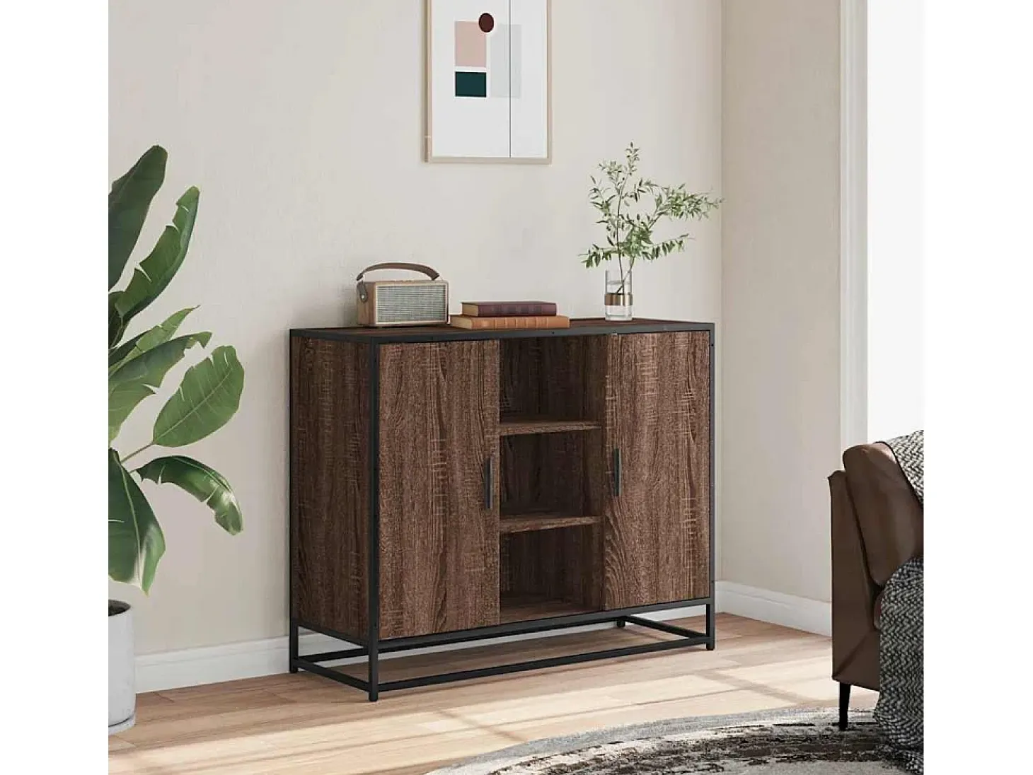 Aparador de madera de ingeniería marrón roble 92x35x76 cm