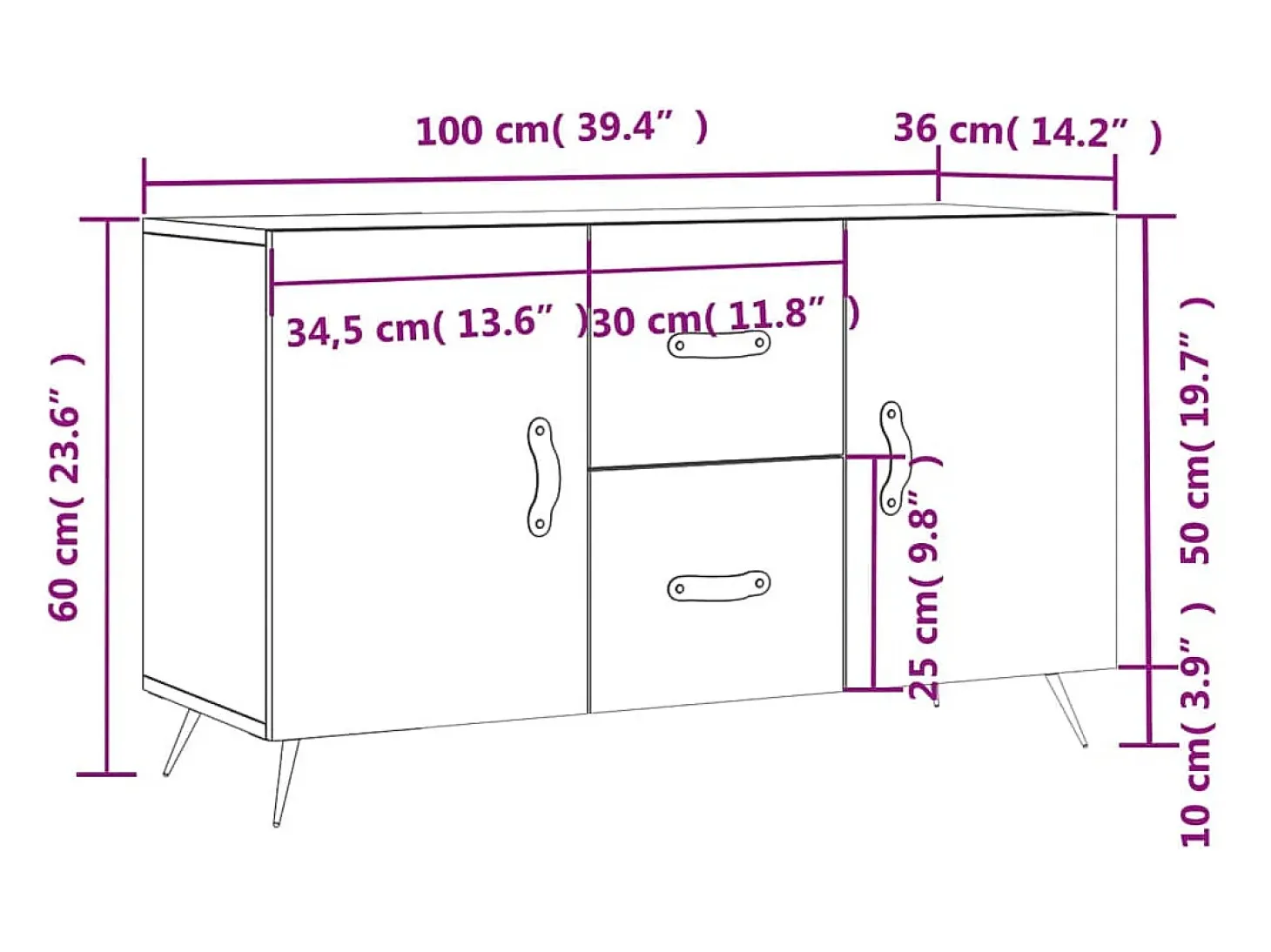 Aparador de madera de ingeniería blanco 100x36x60 cm