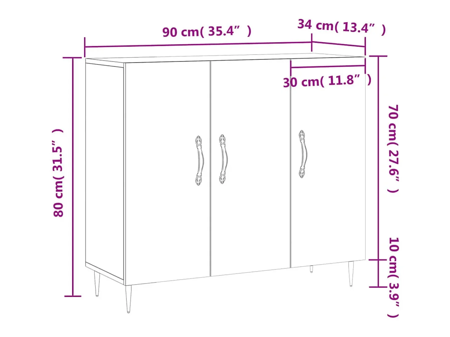 Aparador de madera de ingeniería roble Sonoma 90x34x80 cm