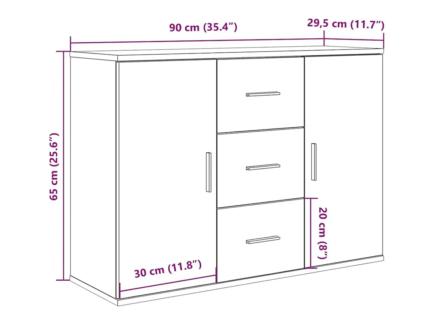 Aparador de madera de ingeniería roble artisan 90x29,5x65 cm