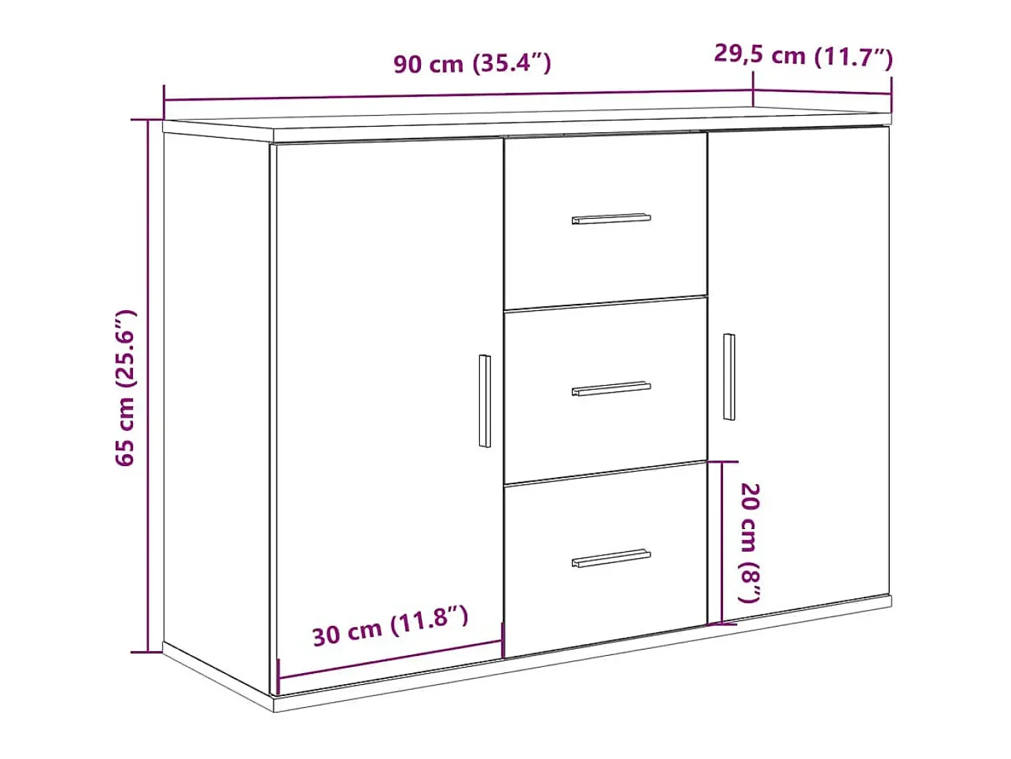 Aparador de madera de ingeniería roble artisan 90x29,5x65 cm