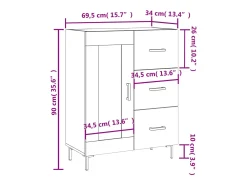 Aparador de madera de ingeniería gris Sonoma 69,5x34x90 cm