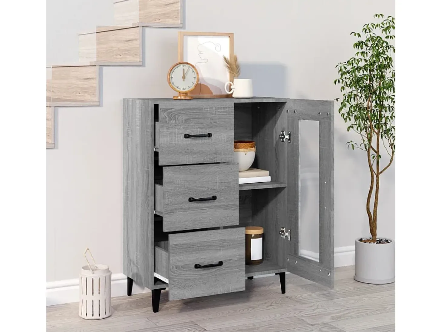 Aparador de madera de ingeniería gris Sonoma 69,5x34x90 cm