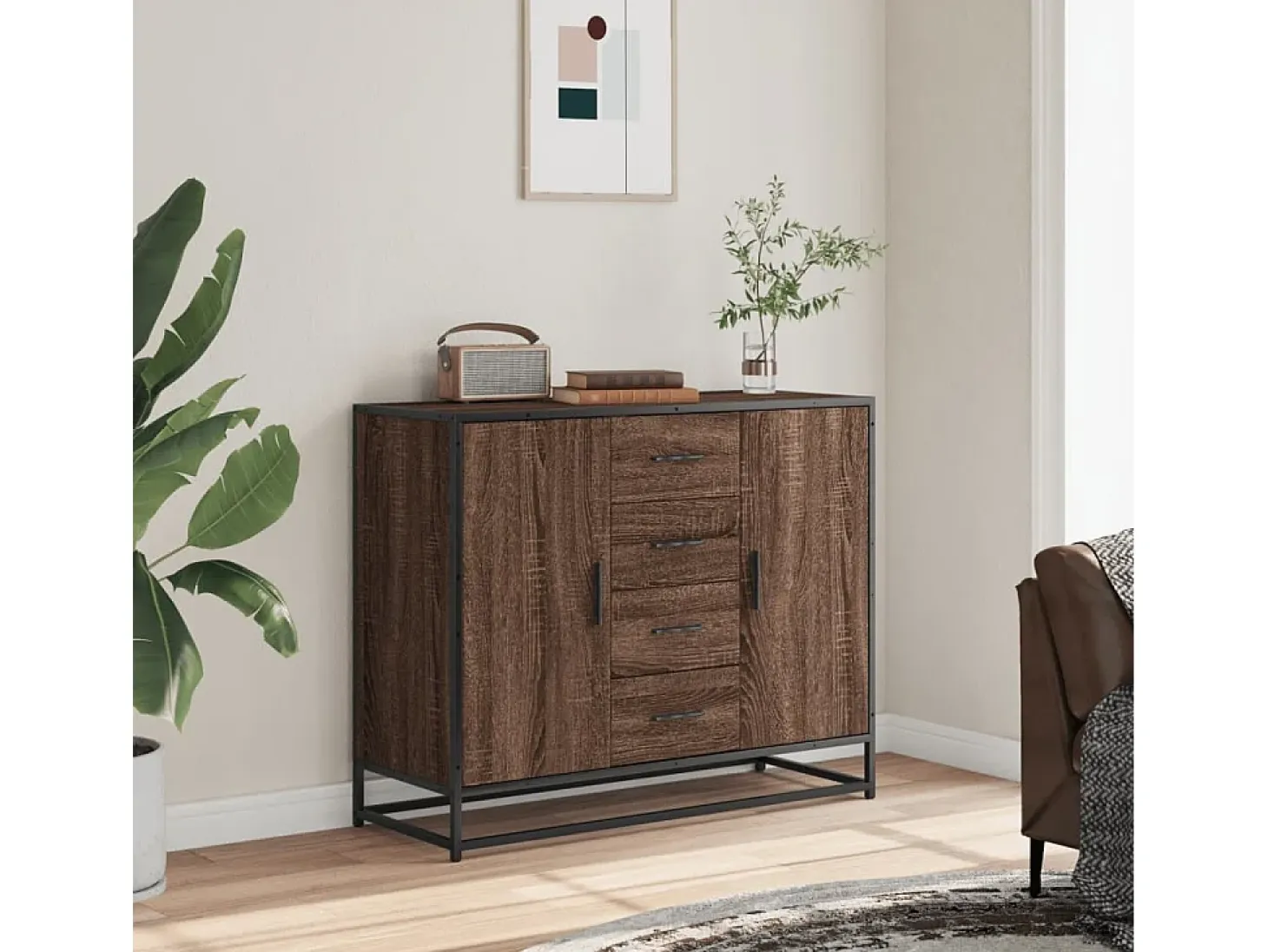 Aparador de madera de ingeniería marrón roble 92x35x76 cm