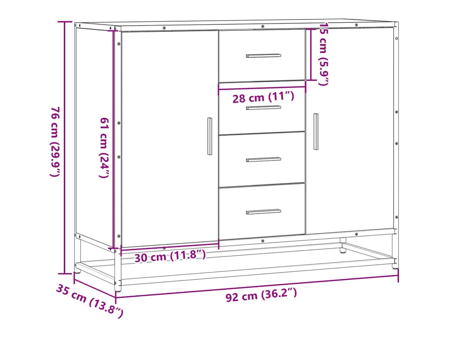 Aparador de madera de ingeniería marrón roble 92x35x76 cm