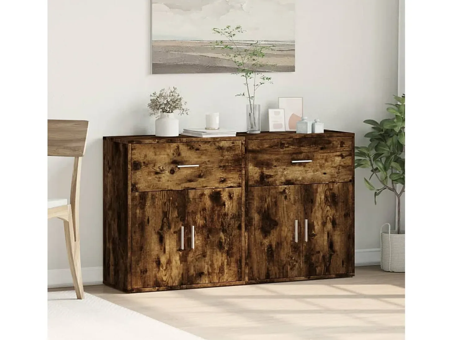 Aparador de madera de ingeniería 2 uds roble ahumado 60x31x70cm ES764695