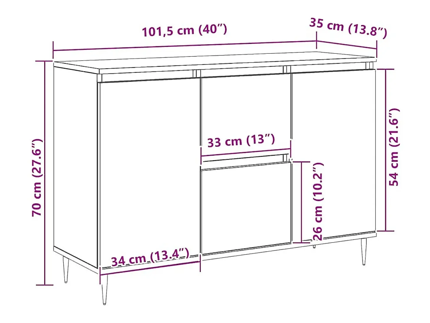 Aparador de madera de ingeniería roble ahumado 101,5x35x70 cm