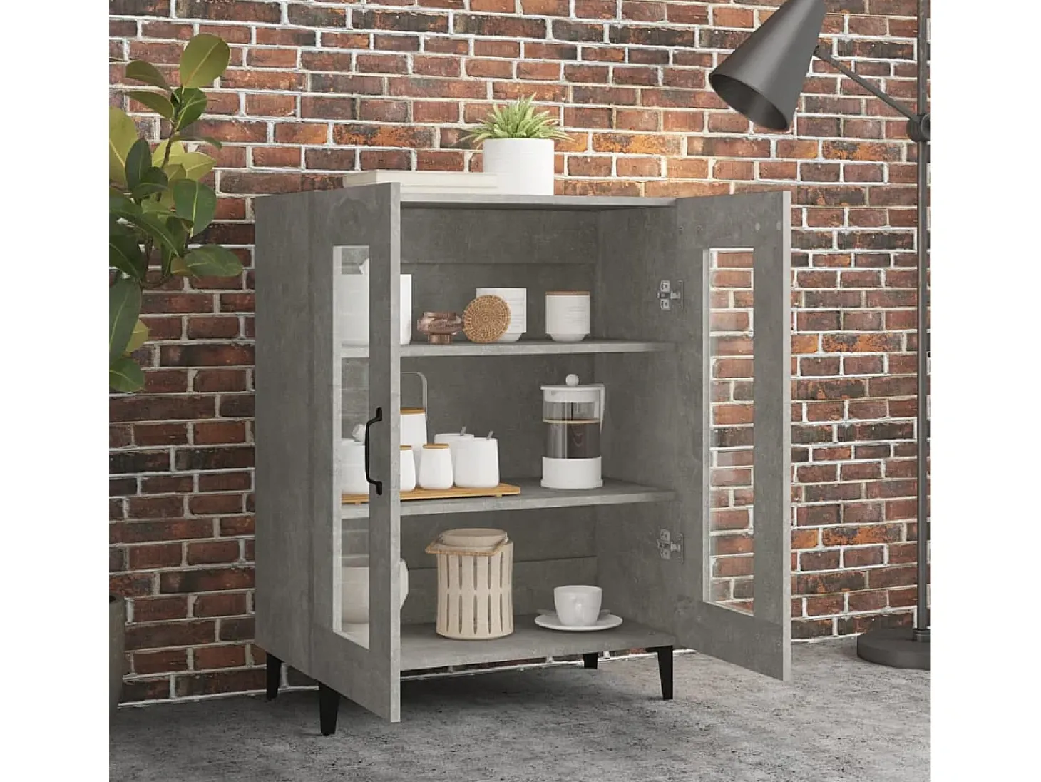 Aparador de madera de ingeniería gris hormigón 69,5x34x90 cm ES13548