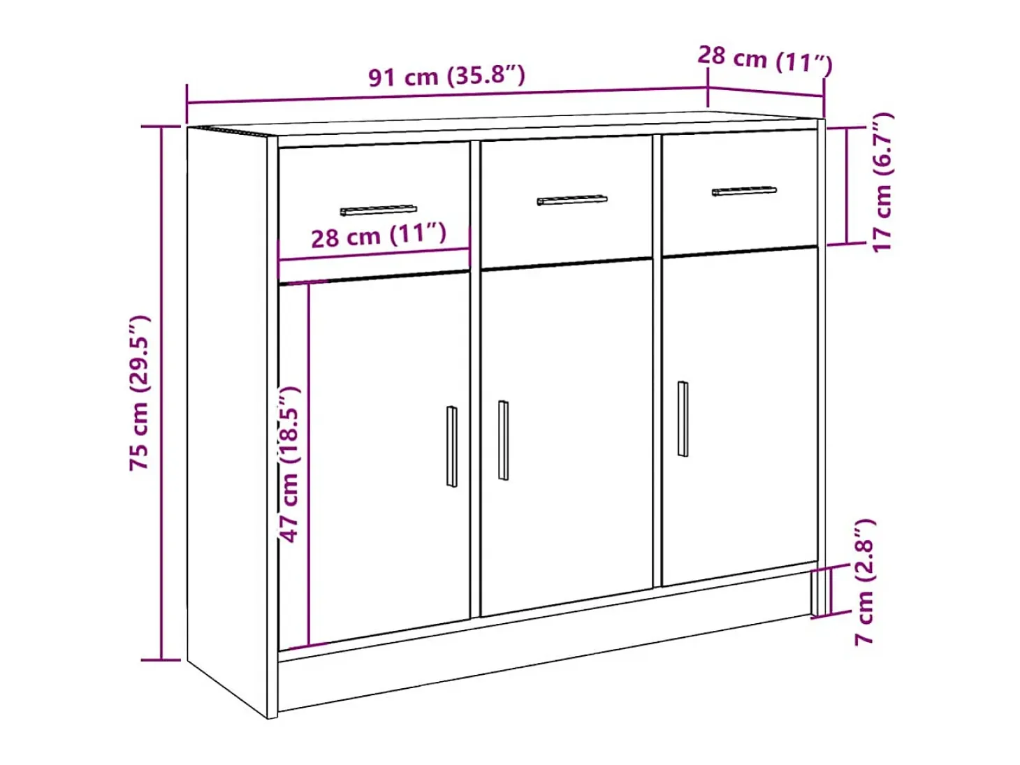Aparador de madera de ingeniería envejecida 91x28x75 cm