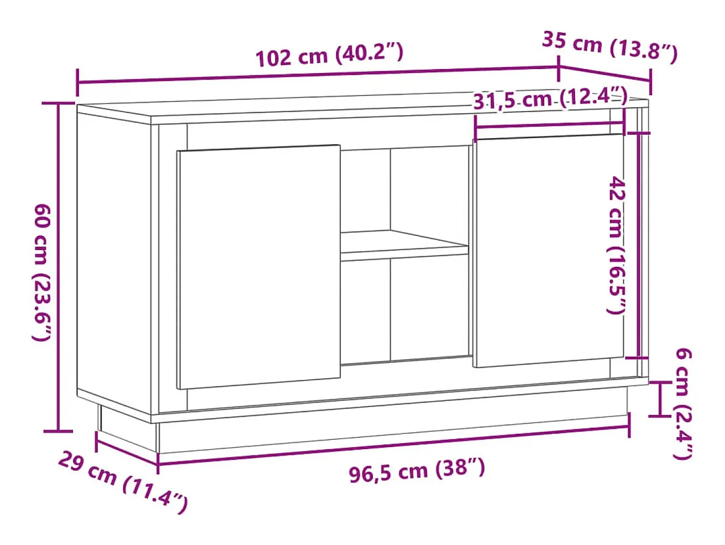 Aparador de madera de ingeniería envejecida 102x35x60 cm