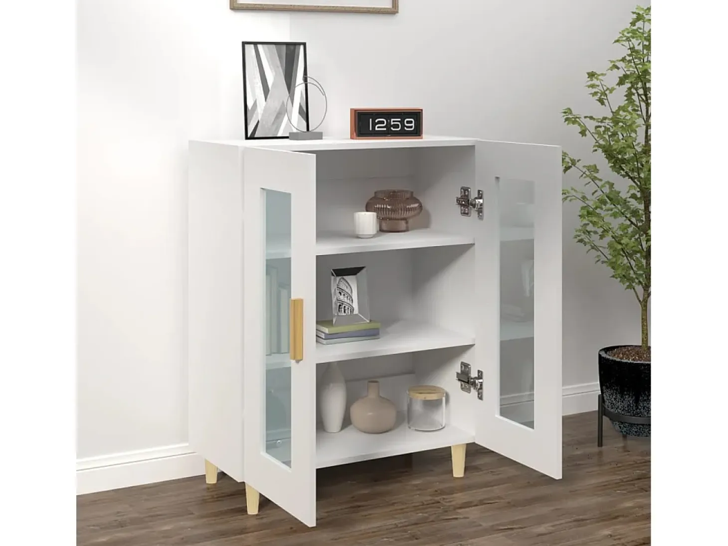 Aparador de madera de ingeniería blanco 69,5x34x90 cm ES94650