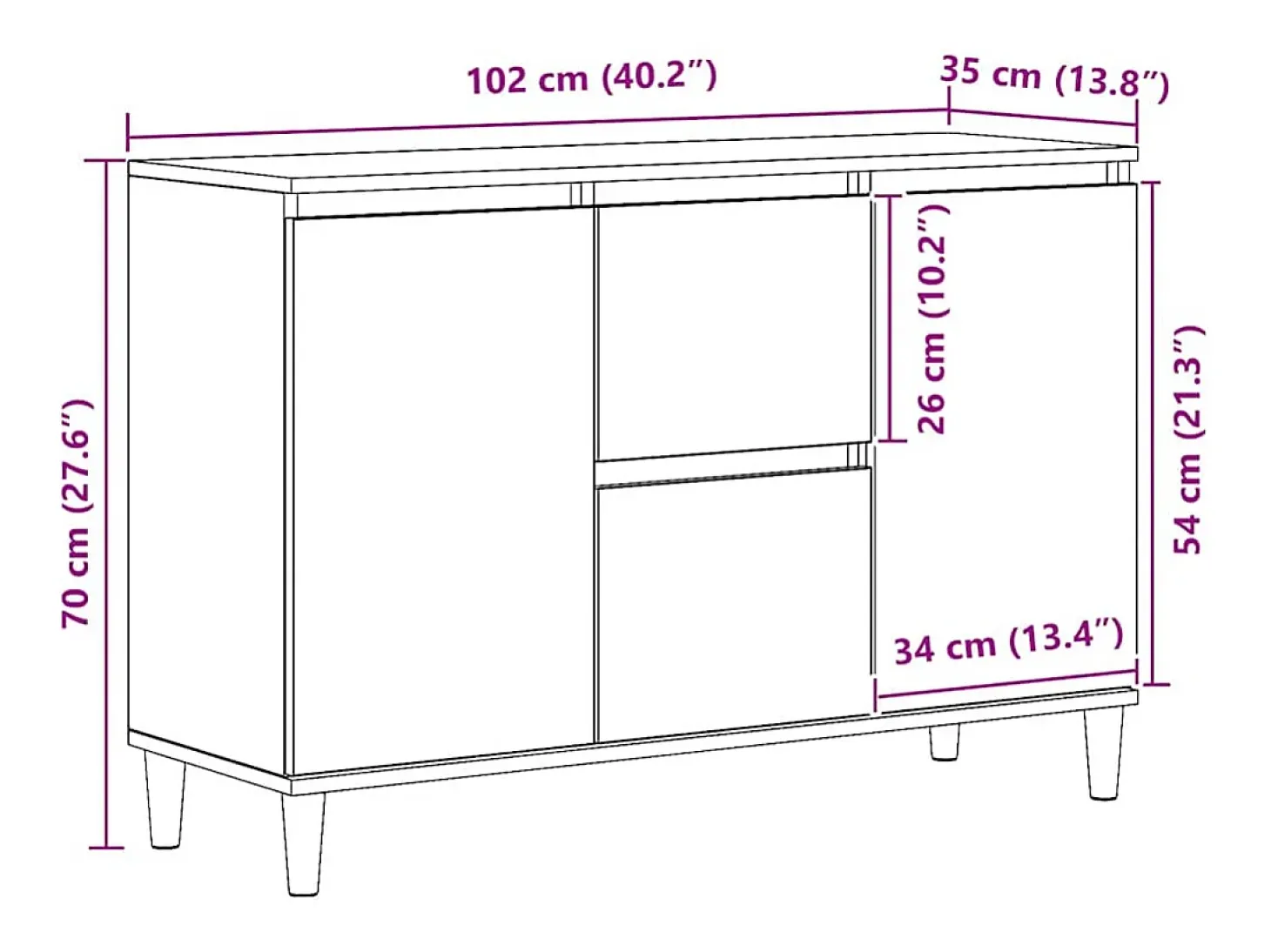 Aparador de madera de ingeniería roble artisan 102x35x70 cm