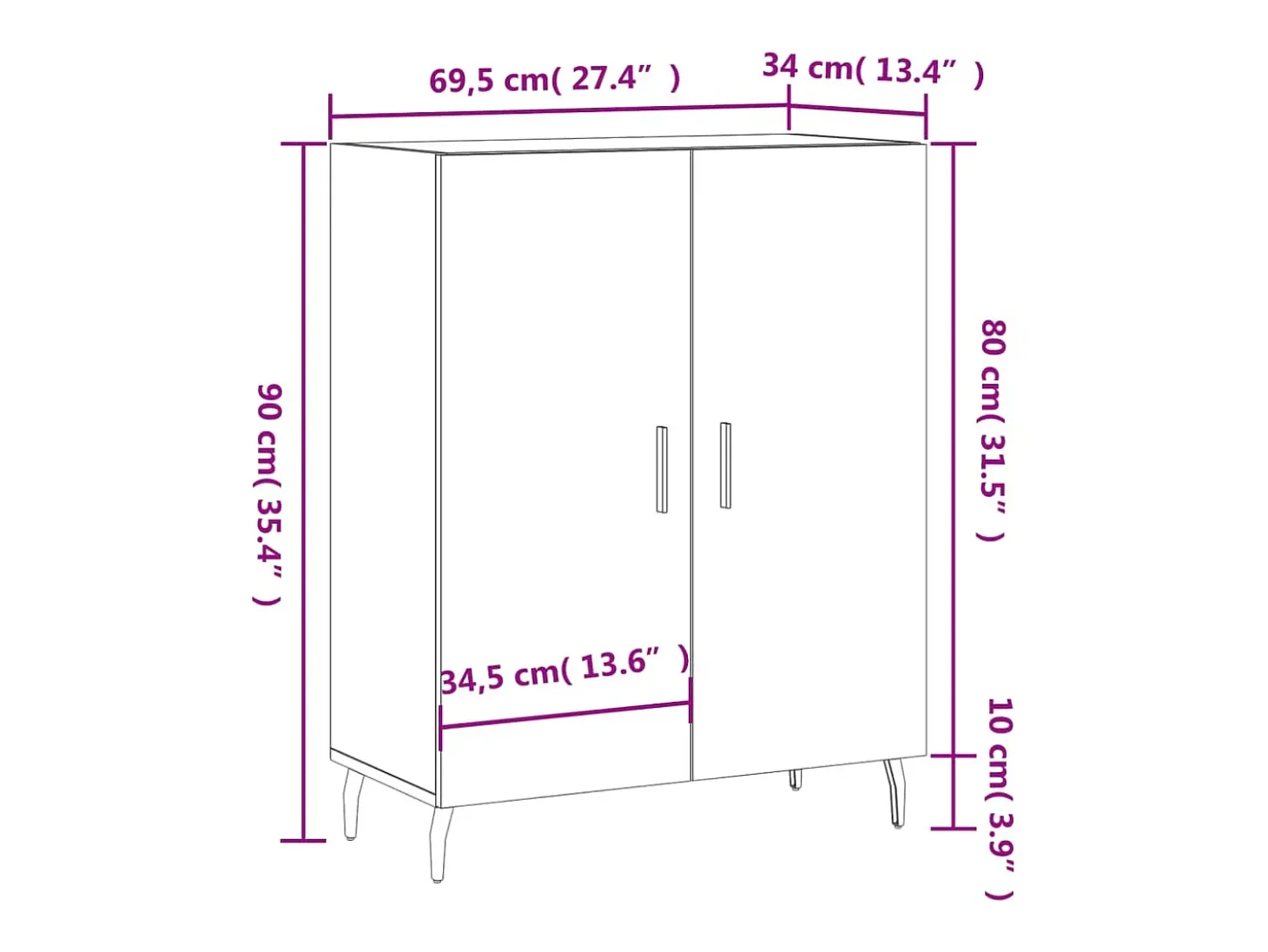 Aparador de madera de ingeniería roble Sonoma 69,5x34x90 cm