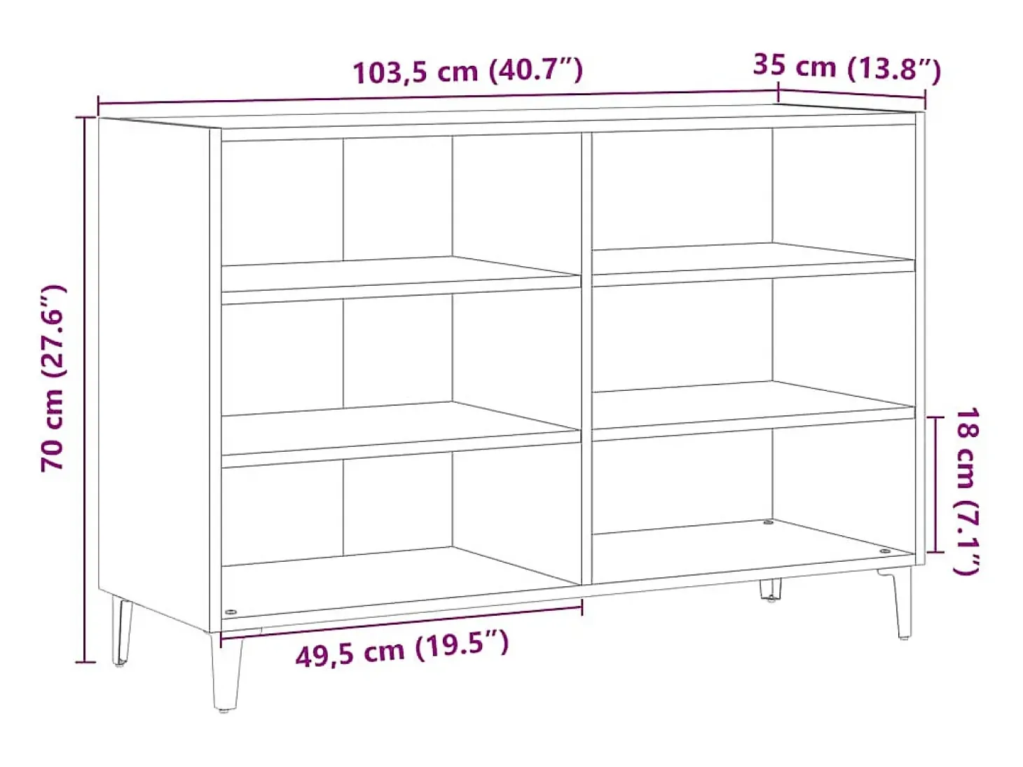 Aparador de madera de ingeniería roble artisan 103,5x35x70 cm