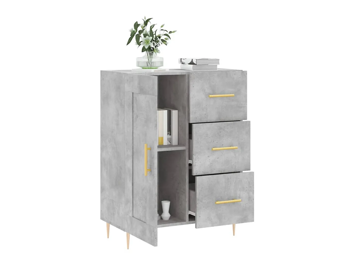 Aparador de madera de ingeniería gris hormigón 69,5x34x90 cm ES79195