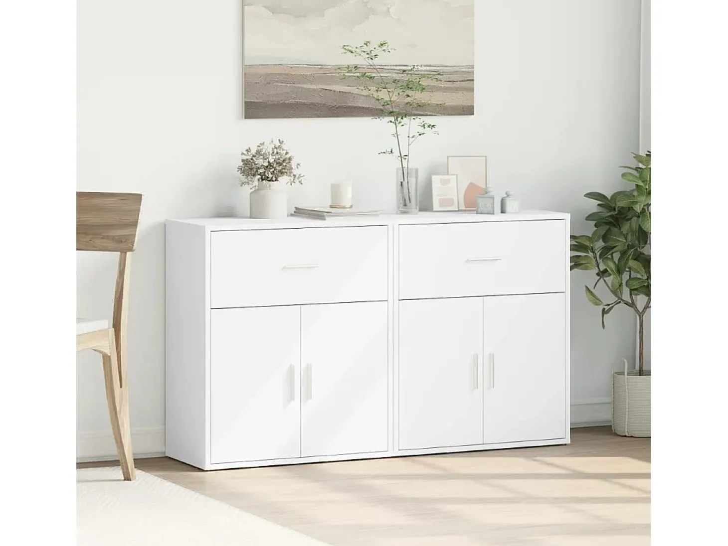 Aparador de madera de ingeniería 2 uds blanco 60x31x70 cm