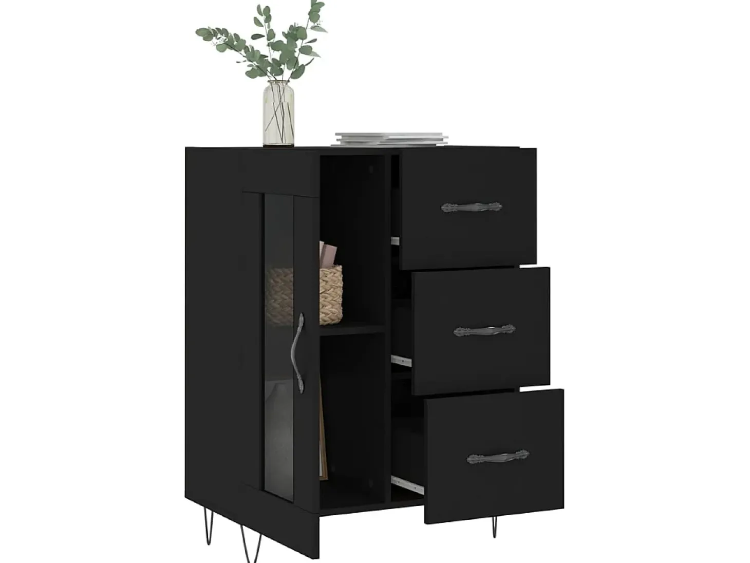 Aparador de madera de ingeniería negro 69,5x34x90 cm ES54784