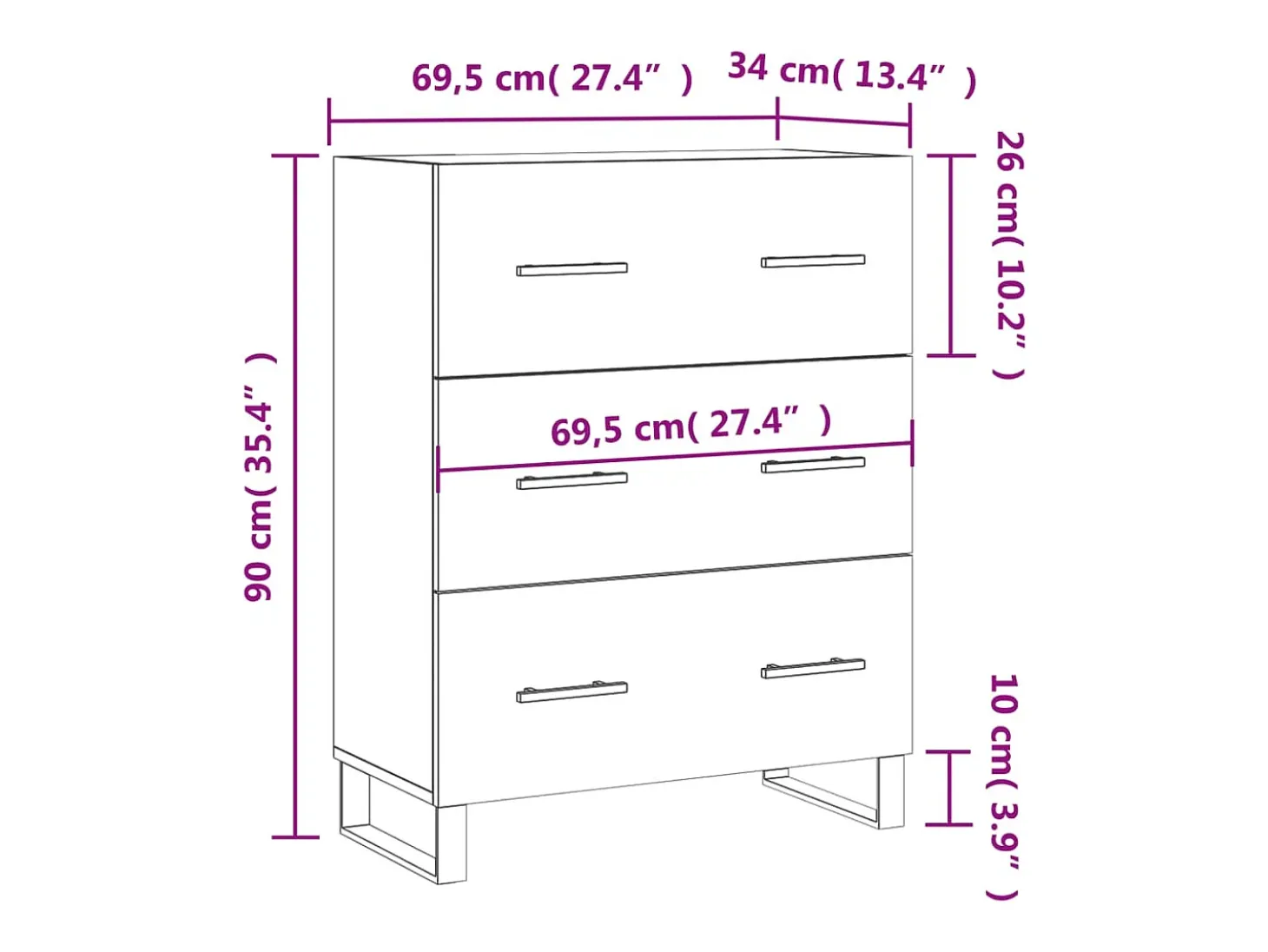 Aparador de madera de ingeniería roble Sonoma 69,5x34x90 cm