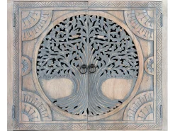 Aparador de madera de mango con 4 puertas decoradas a mano