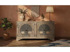 Aparador de madera de mango con 4 puertas decoradas a mano