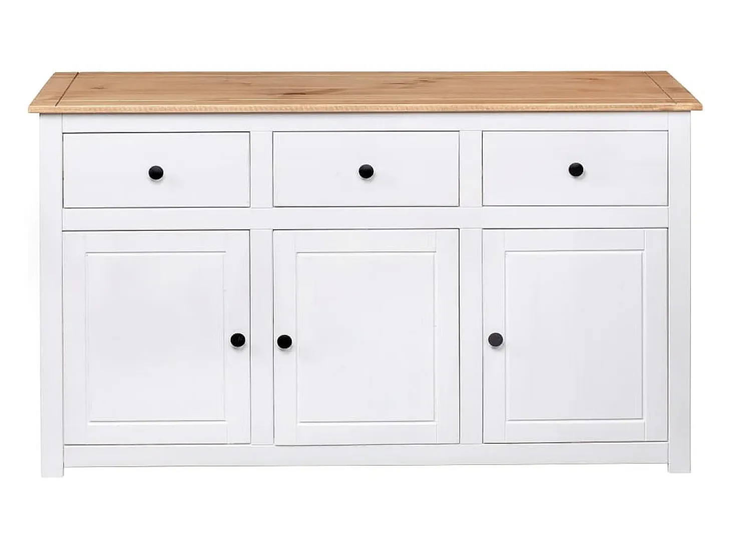 Aparador de madera de pino estilo Panamá blanco 135x40x80 cm