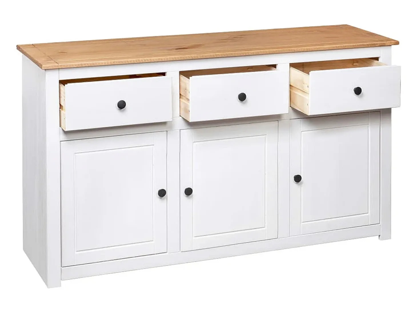Aparador de madera de pino estilo Panamá blanco 135x40x80 cm