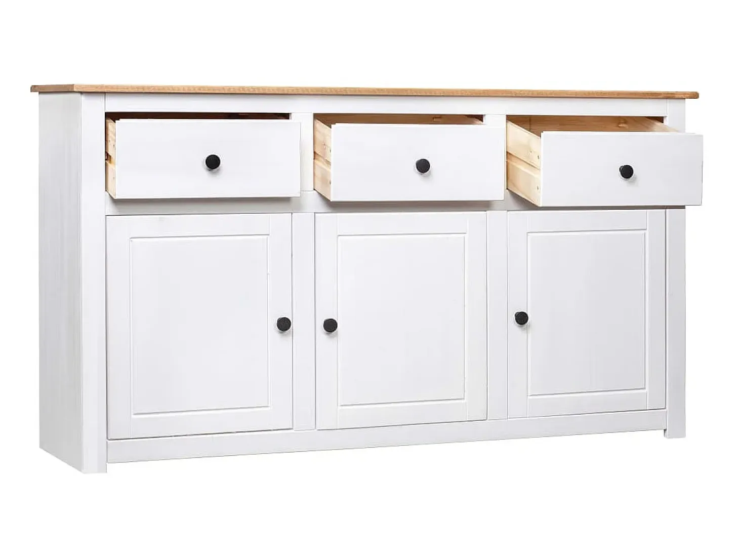 Aparador de madera de pino estilo Panamá blanco 135x40x80 cm ES67104