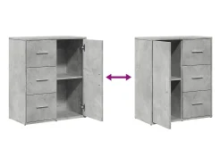 Aparador de madera ingeniería 2 uds gris hormigón 60x31x70 cm