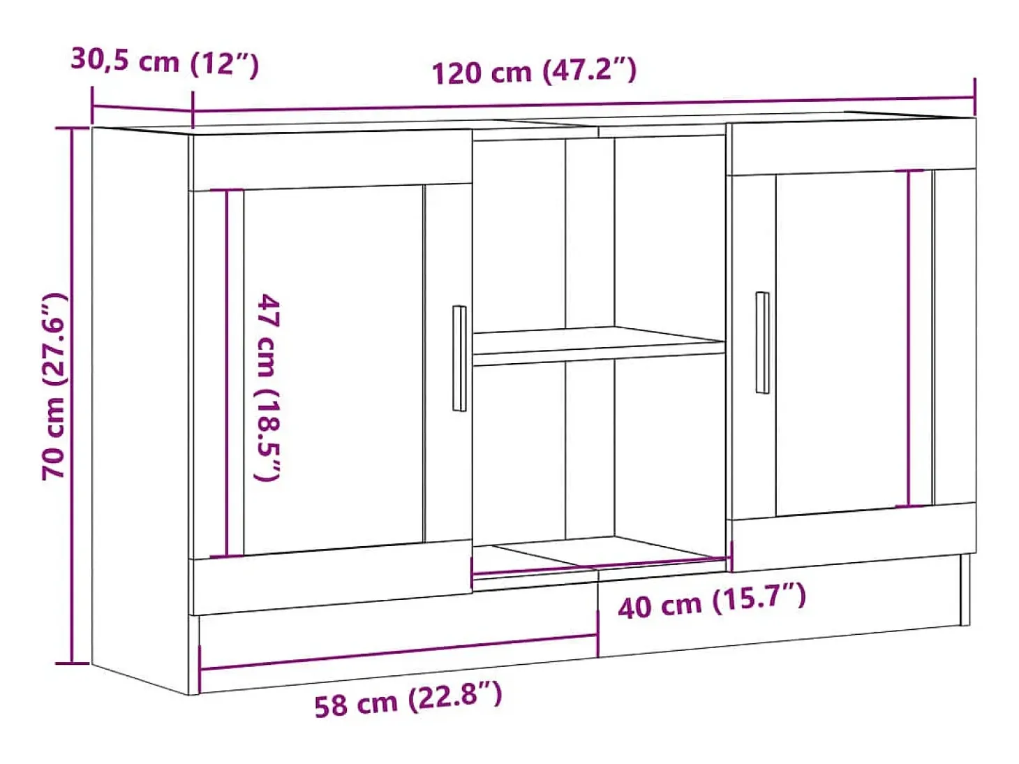 Aparador de madera ingeniería envejecida negro 120x30,5x70 cm