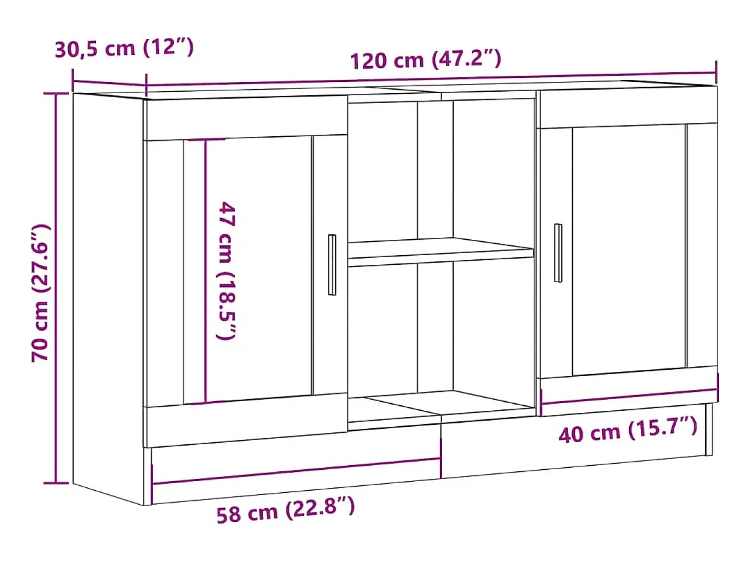Aparador de madera ingeniería envejecida negro 120x30,5x70 cm