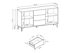 Aparador de madera laminada de 2 puertas y 3 cajones, 154x77 cm