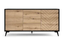 Aparador de madera laminada de 2 puertas y 3 cajones, 154x77 cm