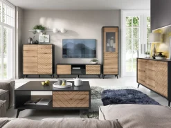 Aparador de madera laminada de 2 puertas y 3 cajones, 154x77 cm