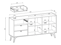 Aparador de madera laminada de 2 puertas y 3 cajones, 158x80 cm