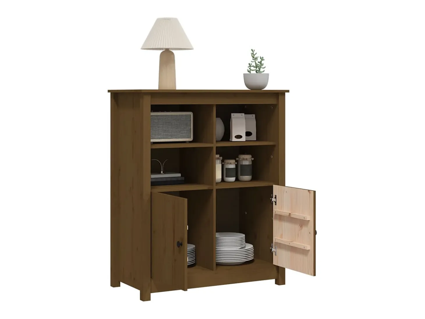 Aparador de madera maciza de pino marrón miel 83x41,5x100 cm ES19255