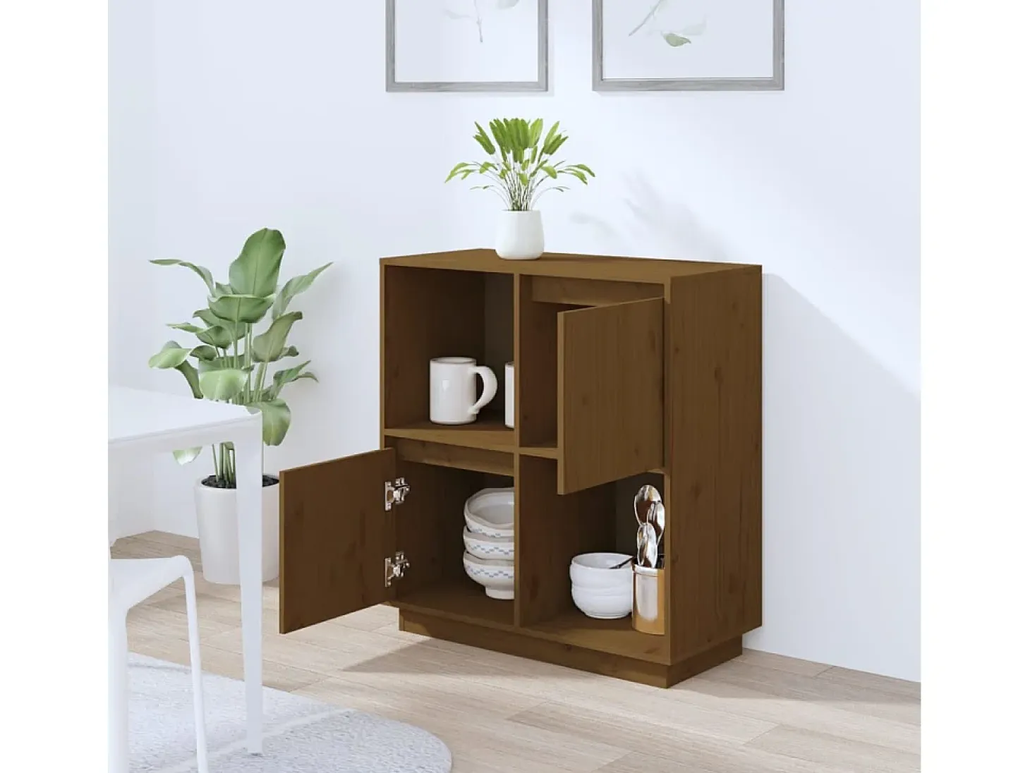 Aparador de madera maciza de pino marrón miel 74x35x80 cm