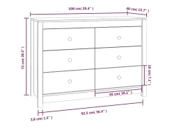 Aparador de madera maciza de pino 100x40x72 cm
